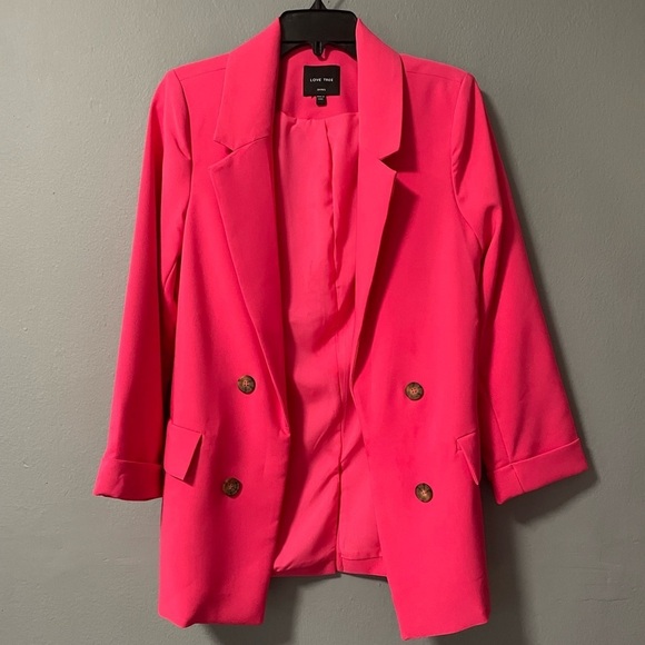 NWOT Love Tree Hot Pink Double Breasted Open Blazer. Size Small - Picture 1 of 7